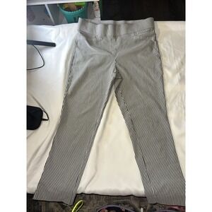 Anne Klein Pull On Slim Crop Pants size 8 Dark Blue White Railroad Stripes 245